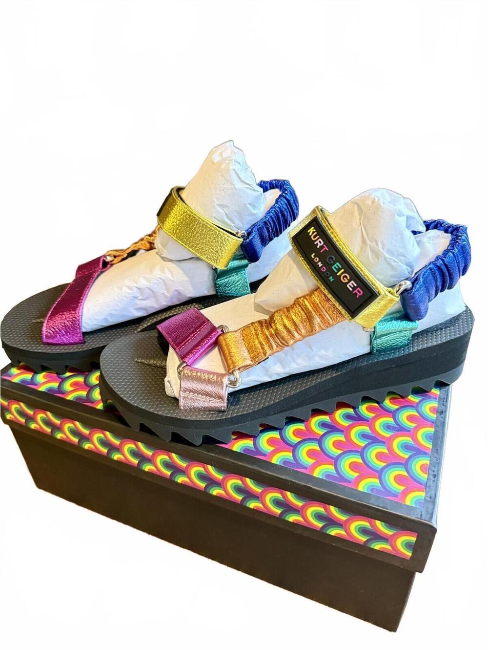 NEW Kurt Geiger Orion Rainbow Metallic Strappy Sandals Size 6M